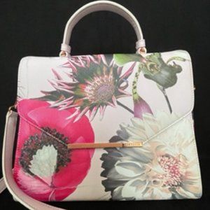 Ted Baker Pink Floral Purse- top handle and shoulder strap